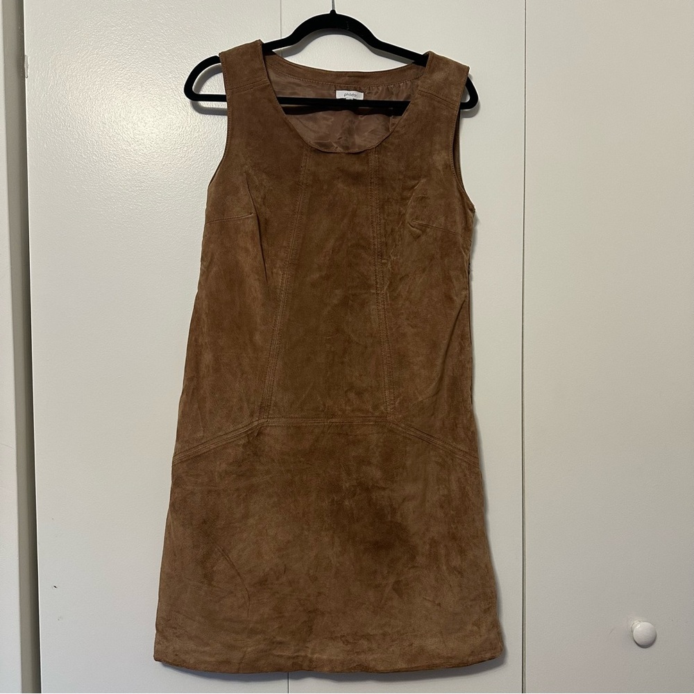 Phildar Suede Leather Sleeveless Dress | Brown